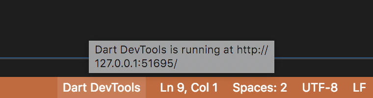 Screenshot showing DevTools in the VS Code status bar