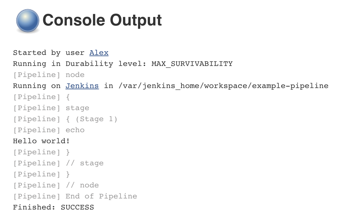 **Console Output** for the Pipeline