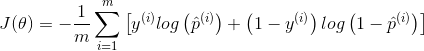 J(\theta)=-\frac{1}{m}\sum\limits_{i=1}^m\left[y^{(i)}log\left(\hat{p}^{(i)}\right)+\left(1-y^{(i)}\right)log\left(1-\hat{p}^{(i)}\right)\right]